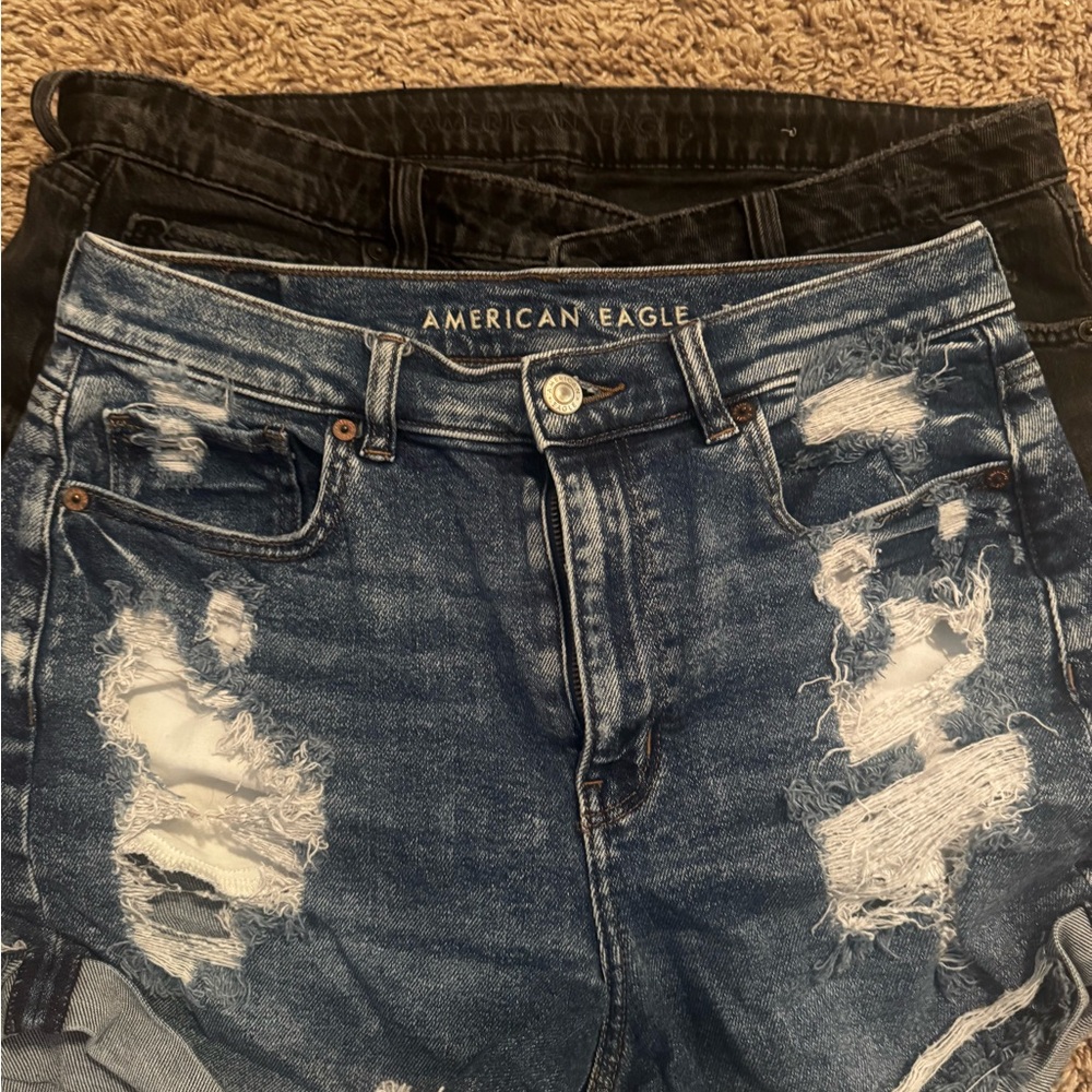 American Eagle Outfitters Blue and Black Distressed Shorts